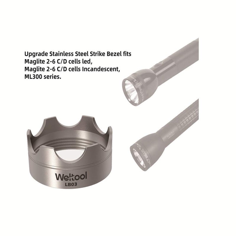 Weltool Flashlight Strike Bezel - 304 Stainless Steel for Maglite C or D Cell flashlights LED ML300L & ML300 LX - Upgrade Maglite Glass Breaker - Image 2